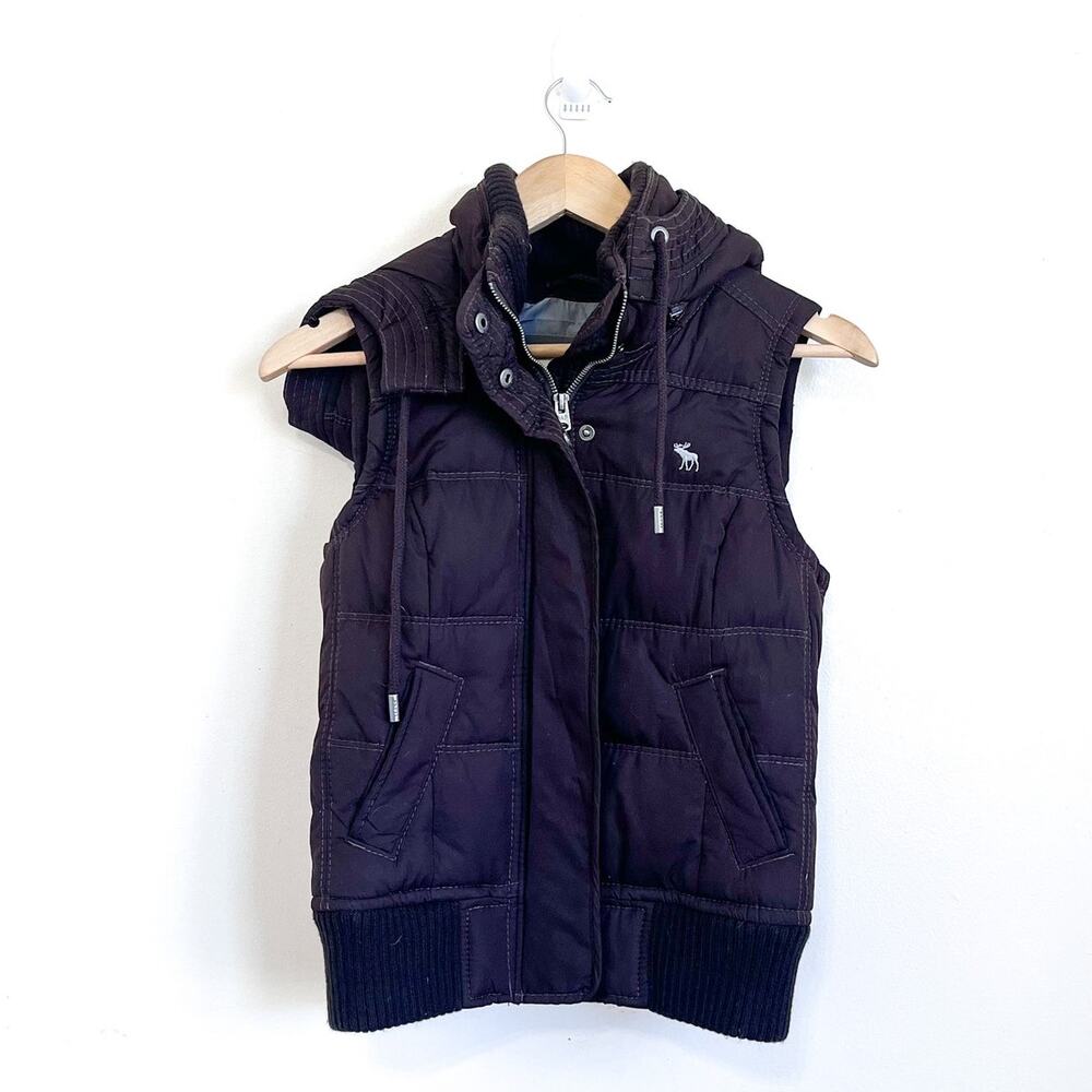Abercrombie & Fitch Womens Y2K Granola Girl Puffer Vest Small Brown Hooded‎ 90s